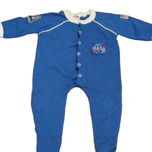 Kid u not NASA Space Shuttle Baby Romper Footie Pajamas Blue White 18M Cotton